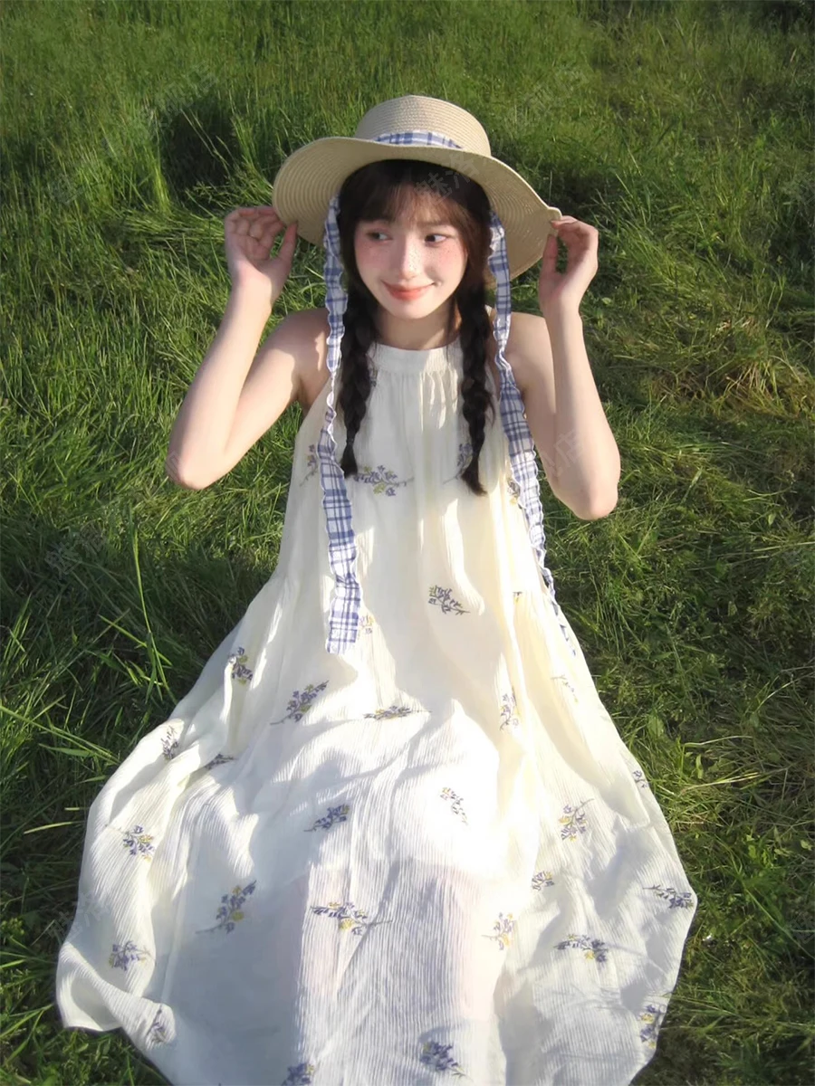 

Floral Print Maxi Dress Summer New Style Beach Vacation Loose Heavy Work Strapless Long Dress Slimming Effect Korean Style