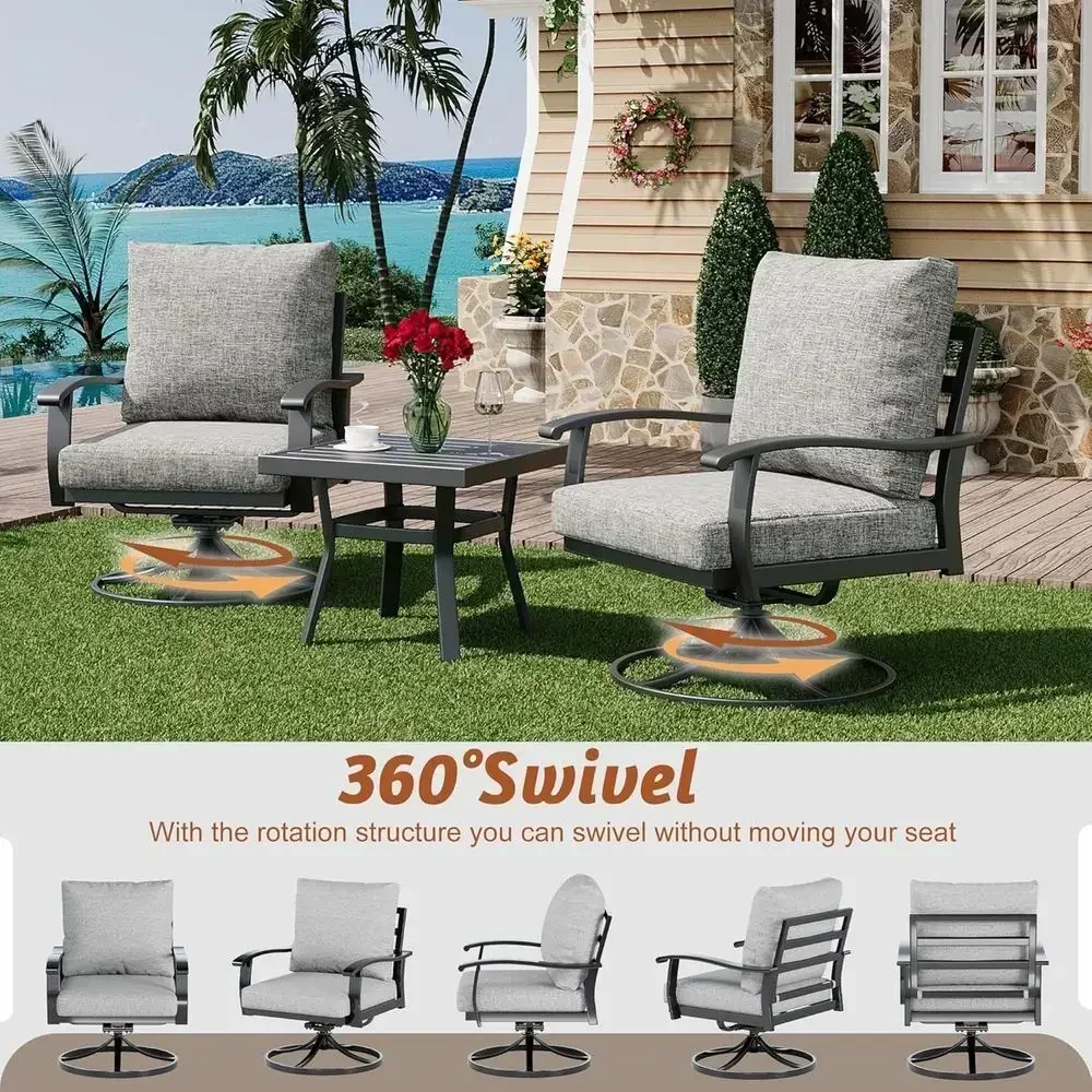 360° Swivel Rocking Patio Chair Set with Cushions, Ottomans, 3-Seat Sofa, Loveseat, Coffee Side Table, 8-Piece Metal Garden Furn