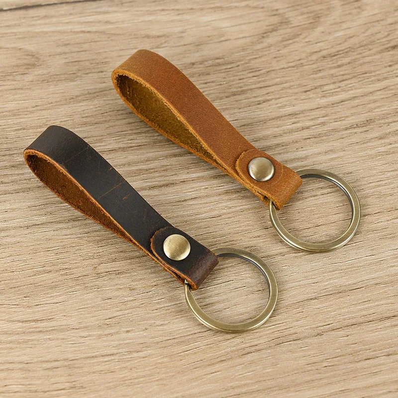 3 pcs /lot crazy horse leather key ring genuine leather soft cowhide key chains for men keychain krings wholesale custom