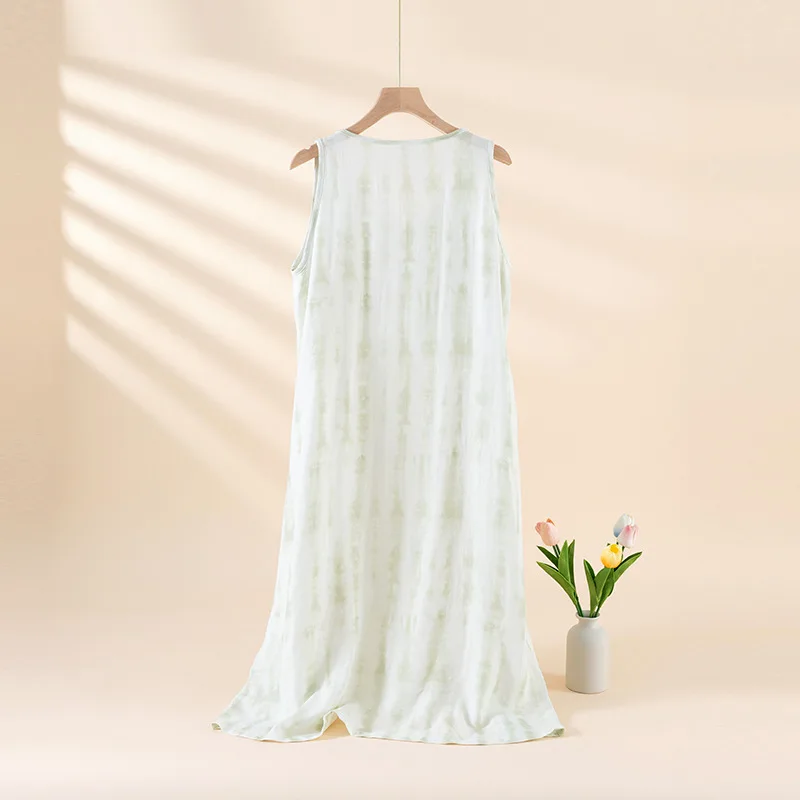 2026 Summer New Women's Sleeping Skirt Bamboo Fiber With Chest Mat Long Skirt Simple Thin Loose Sleeveless Tank Top Skirt