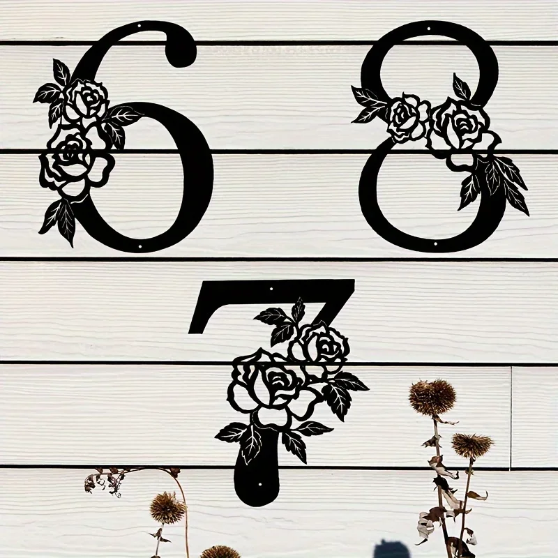 1pc Metal Flower Shape Digital Wall Art - Modern House Number for Front Door, Outdoor Mailbox, Yard & Home Wall Decoration