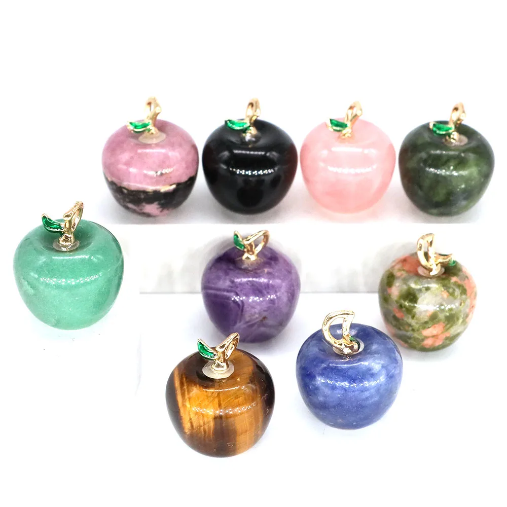 20mm Natural Stone Crystal Apple Shape Pendant Fashion Design Healing Gemstone DIY Necklace Bracelet Jewelry Accessory Wholesale