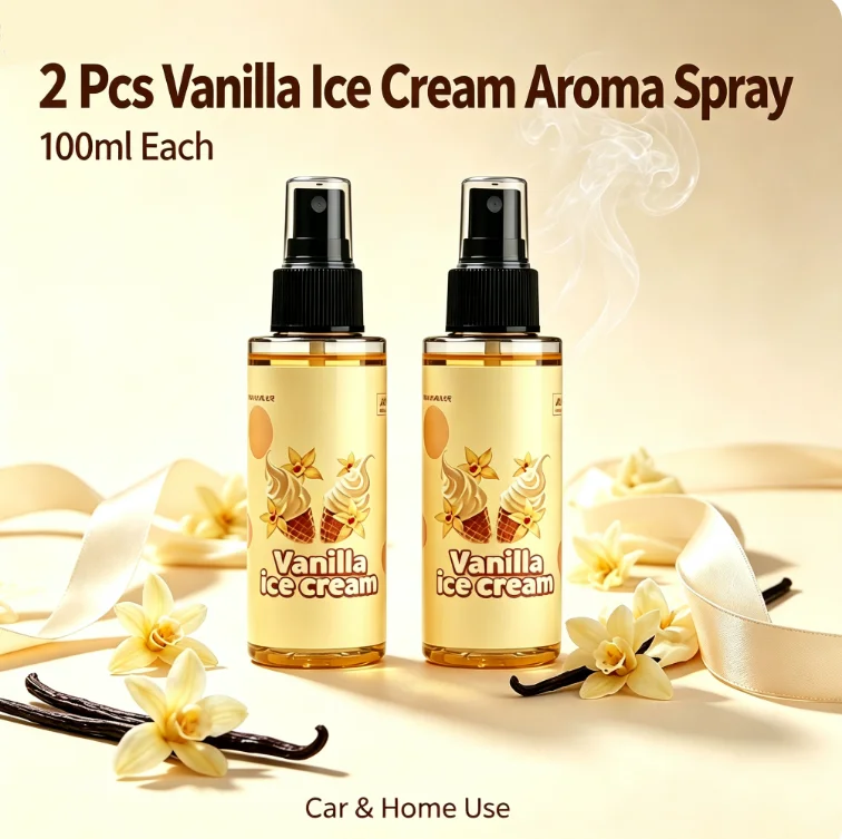 2Pcs 100ml Vanilla Ice Cream Scent Aroma Spray Long Lasting Car Home Air Freshener Room Deodorant Perfume Spray