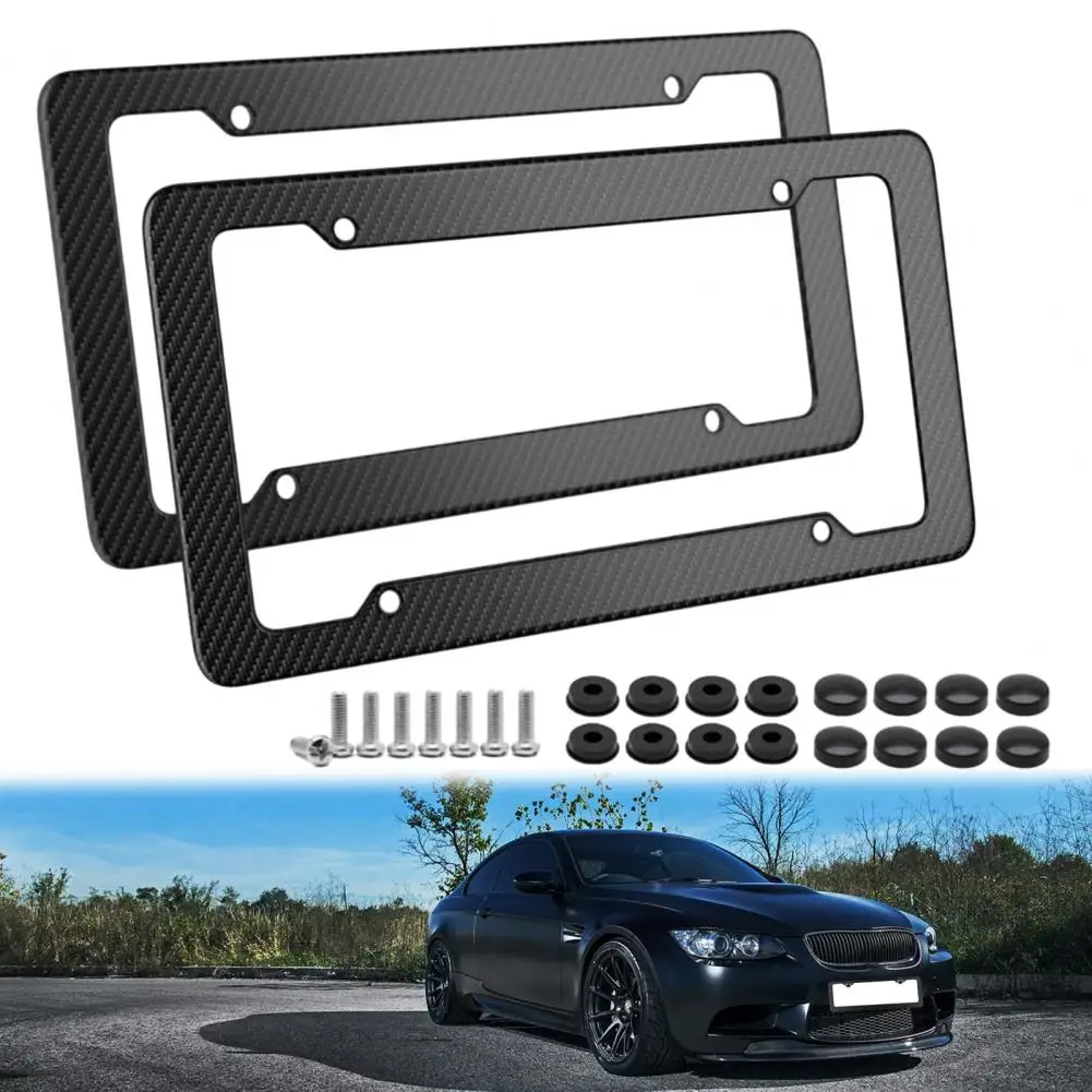 License Plate Frame with Screw Caps Cover Kit Universal UV-Resistant License Plate Holder Set Protective License Plate Shield