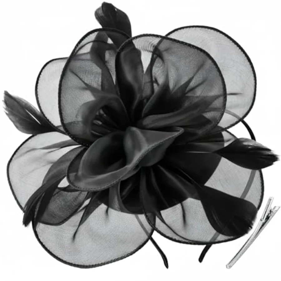 DRESHOW Fascinators Hat Tea Party Headwear Ribbons Feathers on a Headband and a Clip for Women