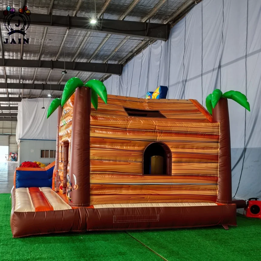 16FT Grote Opblaasbare Pirate Jungle Bounce House Met Slide & Blower Springkasteel Springkasteel Springhuis Voor Kinderen Buitenfeestverhuur