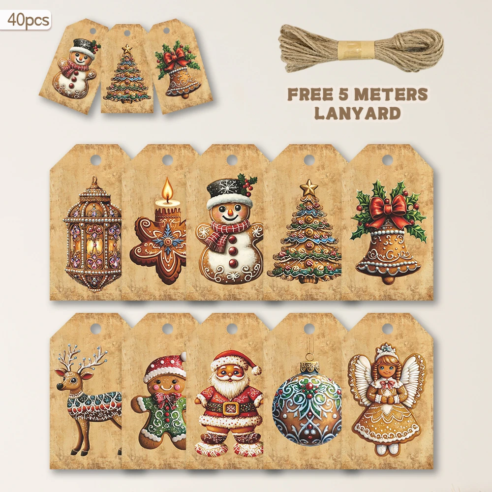 40pcs, Christmas tags, gift labels, party decorations, DIY cards, holiday