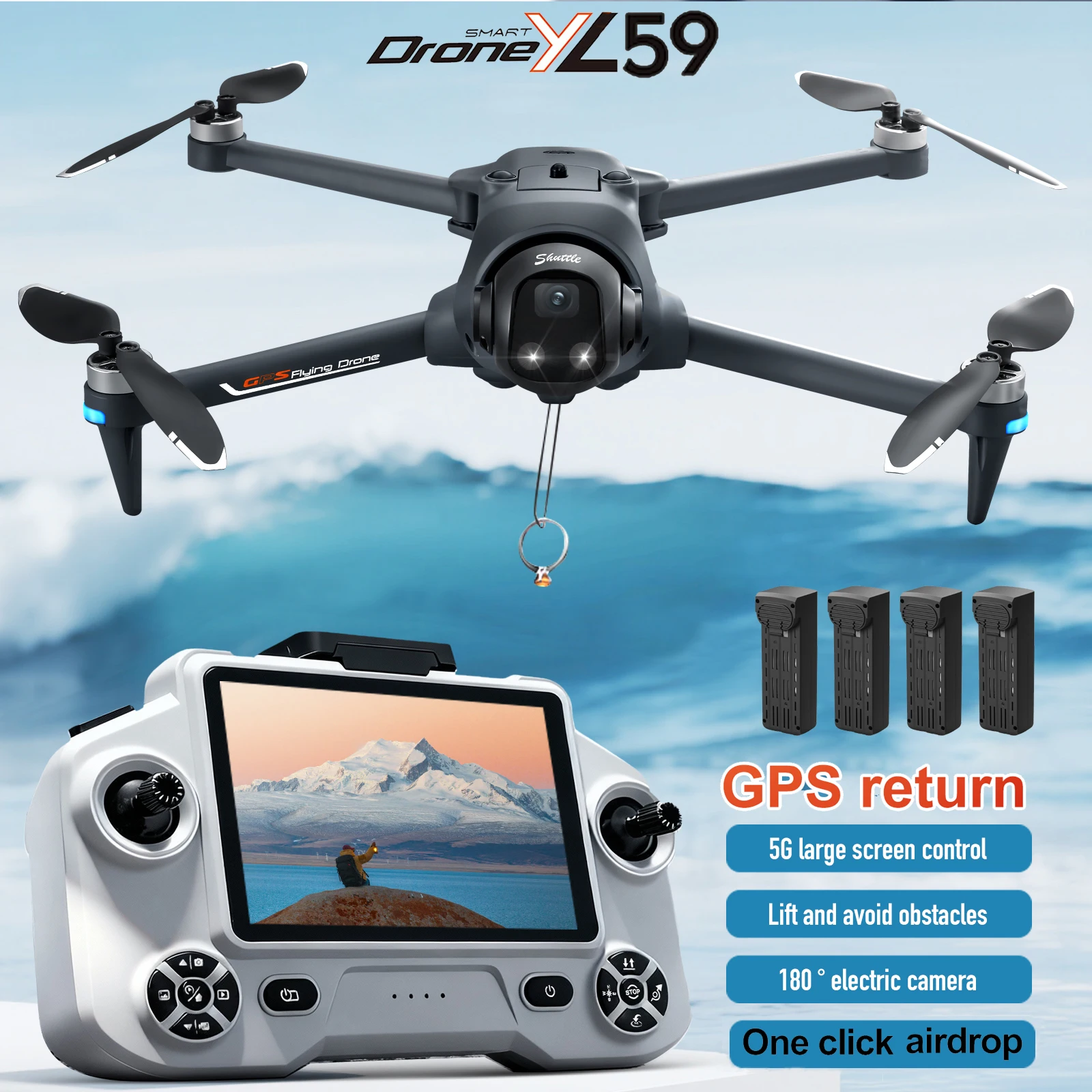 YL059 Drone Can Airdrop Function 720P HD Camera With Screen Control Lifting Obstacle Avoidance Brushless GPS RC Quadcopter Toys