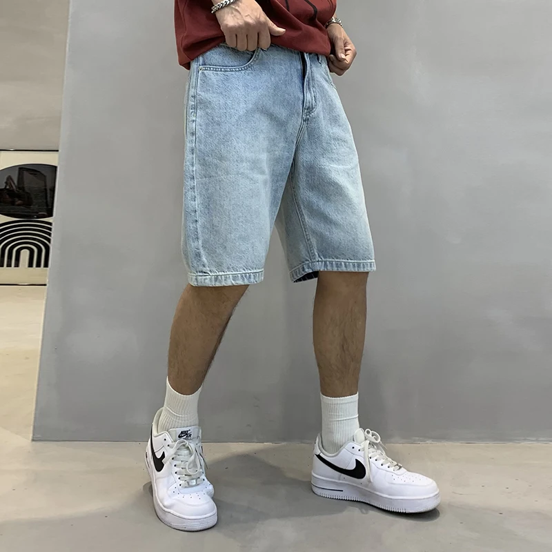 Design Sense Washed Light Colored Denim Capris Summer Men'S Simple Casual Loose Fitting Straight Leg Trend Pants