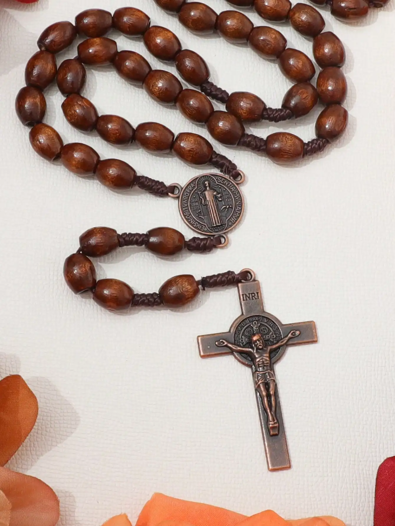 الكاثوليكية خرزات خشبية قلادة للنساء الصليب الصليب قلادة حبل مضفر سلسلة عقد خرز الرجال مجوهرات الصلاة الدينية