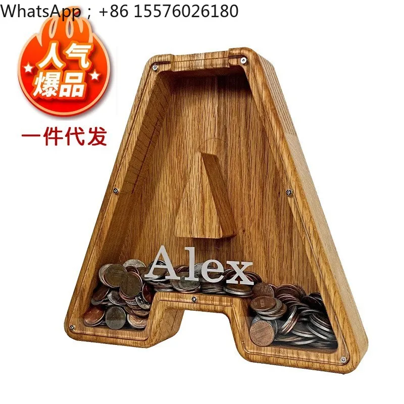 English Alphabet Piggy Bank Wooden Transparent Holiday Gift Wooden Creative Piggy Bank Piggy Bank