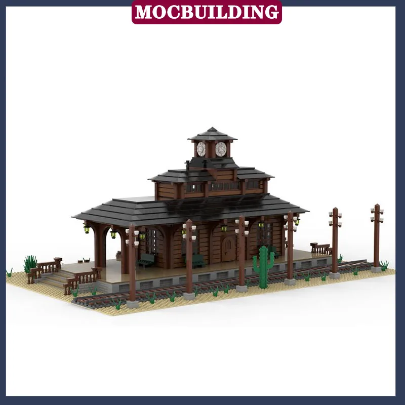 MOC Stadt Architektur Bahnhof Modell Baustein Montage DIY Stadt Sammlung Serie Spielzeug Geschenk