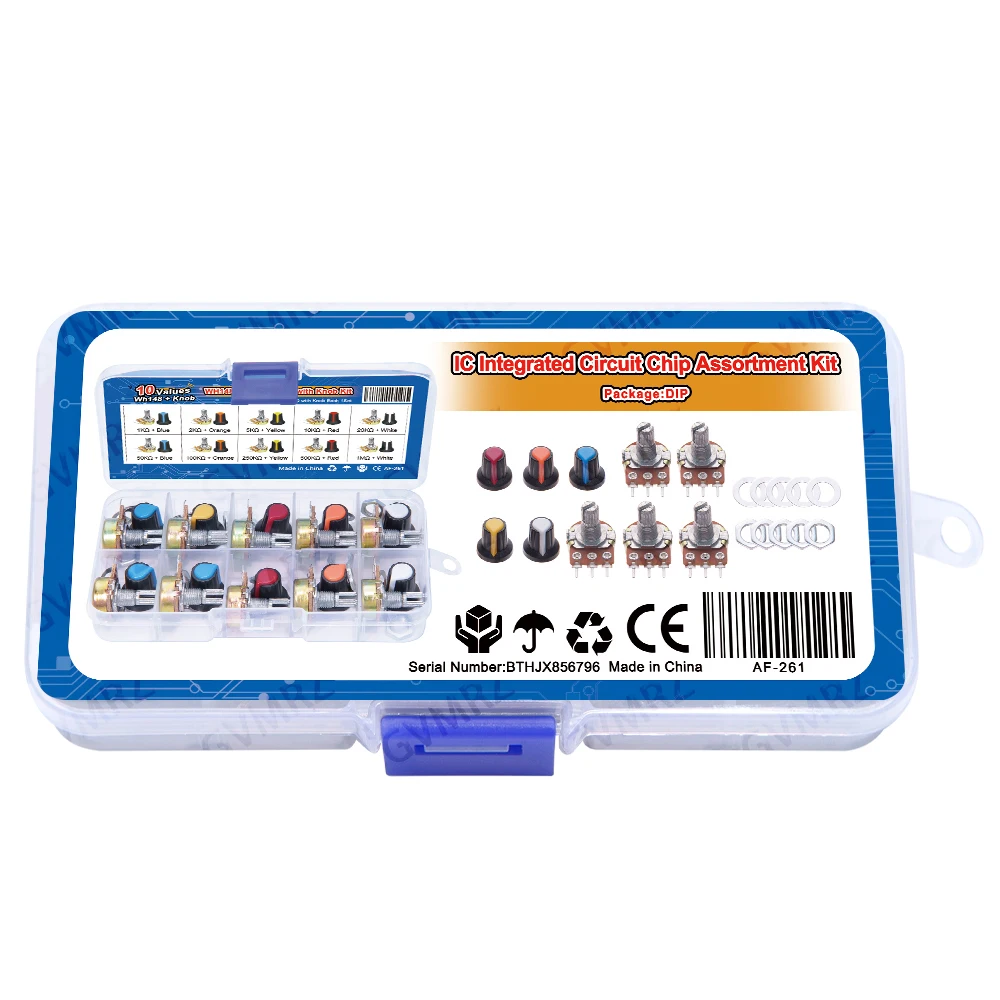 10Values WH148 Potentiometer Kit 15mm 3PIN with Knobs for Audio Equipment & DIY Circuit Adjustment 1KΩ 2KΩ 5KΩ 50KΩ  100KΩ 1MKΩ