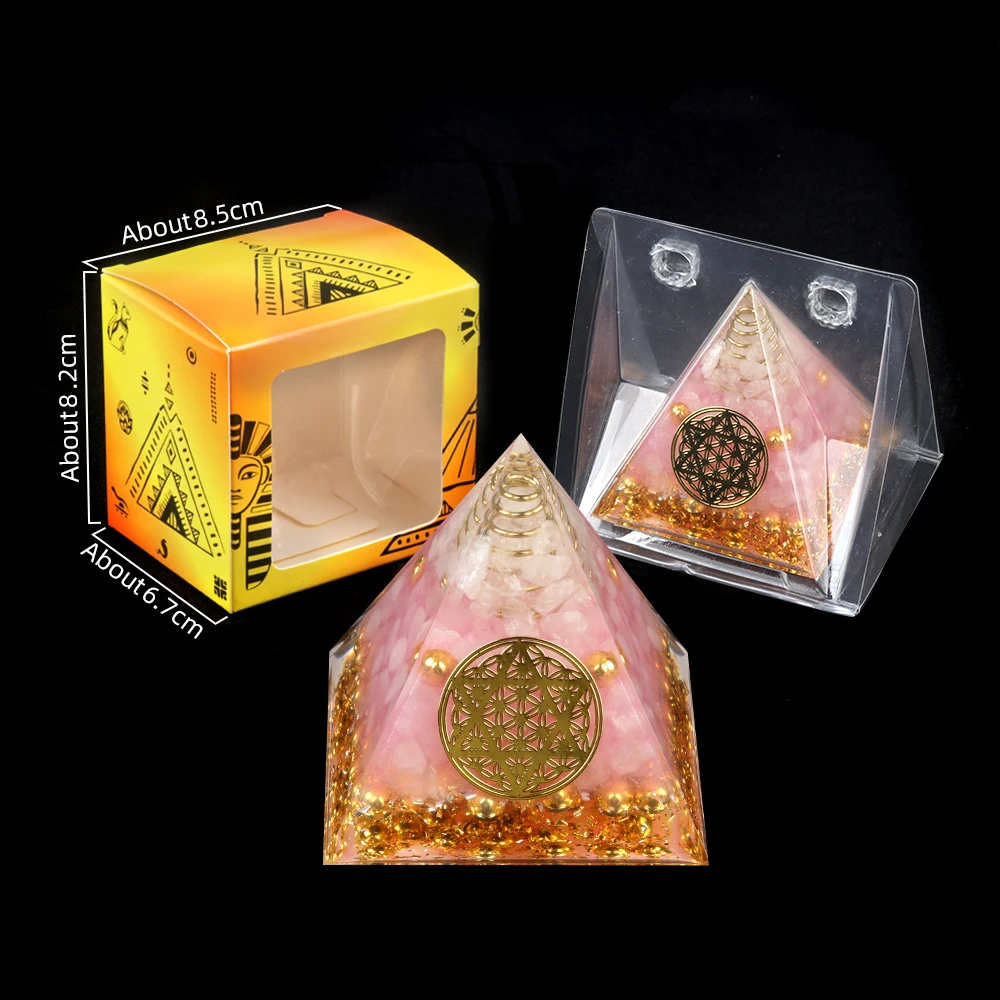 Energy Orgonite Pyramid Reiki Natural Amethyst Ball Healing Crystals Chakra Ornaments Resin Stones Craft Gift with Box Wholesale