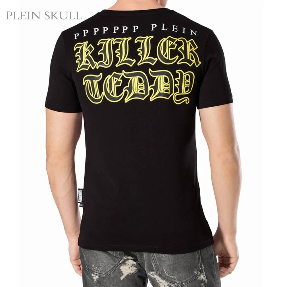 PLEIN SKULL trendy Men's T-shirt Cotton Spring Summer Cute Little Bear Short Sleeve Top Retro Round Unisex Sports Collar T-shirt