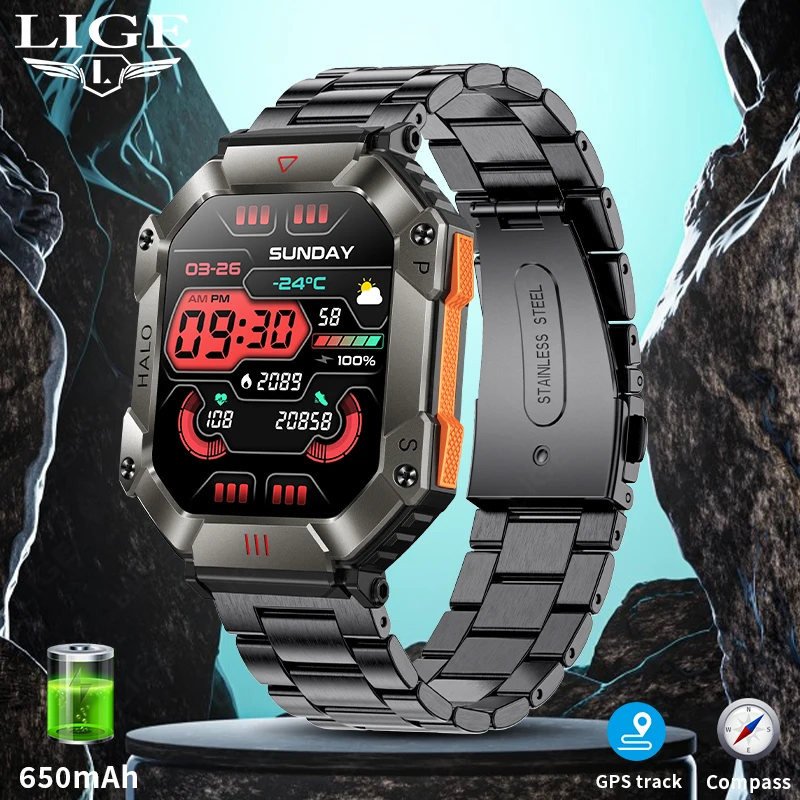 

LIGE New Outdoor Smart Watch Men Compass Altimeter Barometer 650mAh Ultra Long Battery Life Watch Heart Rate Monitor Smartwatch