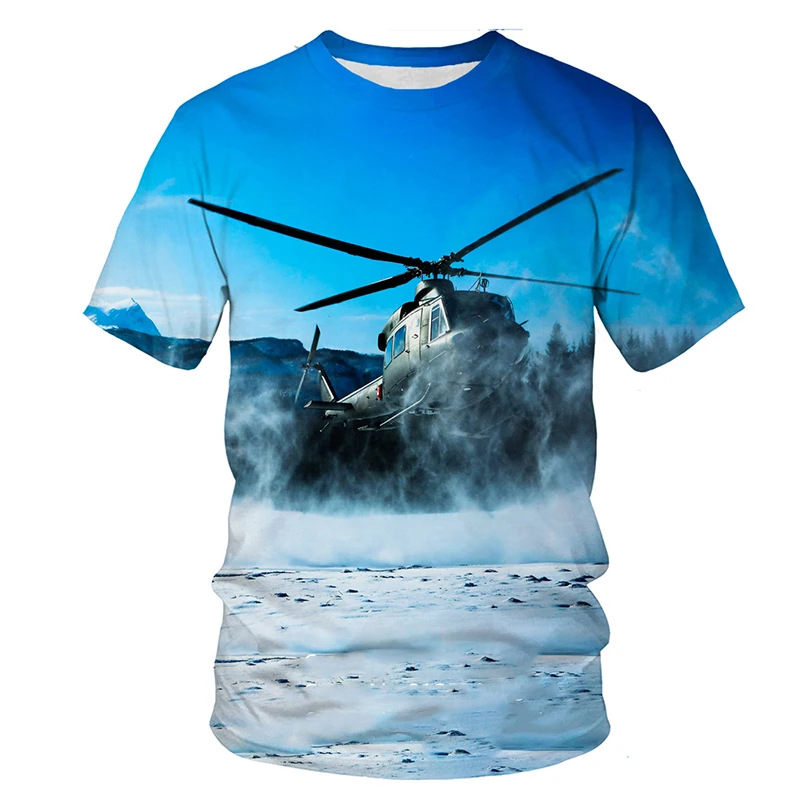 T-shirts 3D Print Helicopter Summer Children\'s Round Neck TShirt Oversized Boys Girls Unisex Fashion Loose Street Kids Clothing