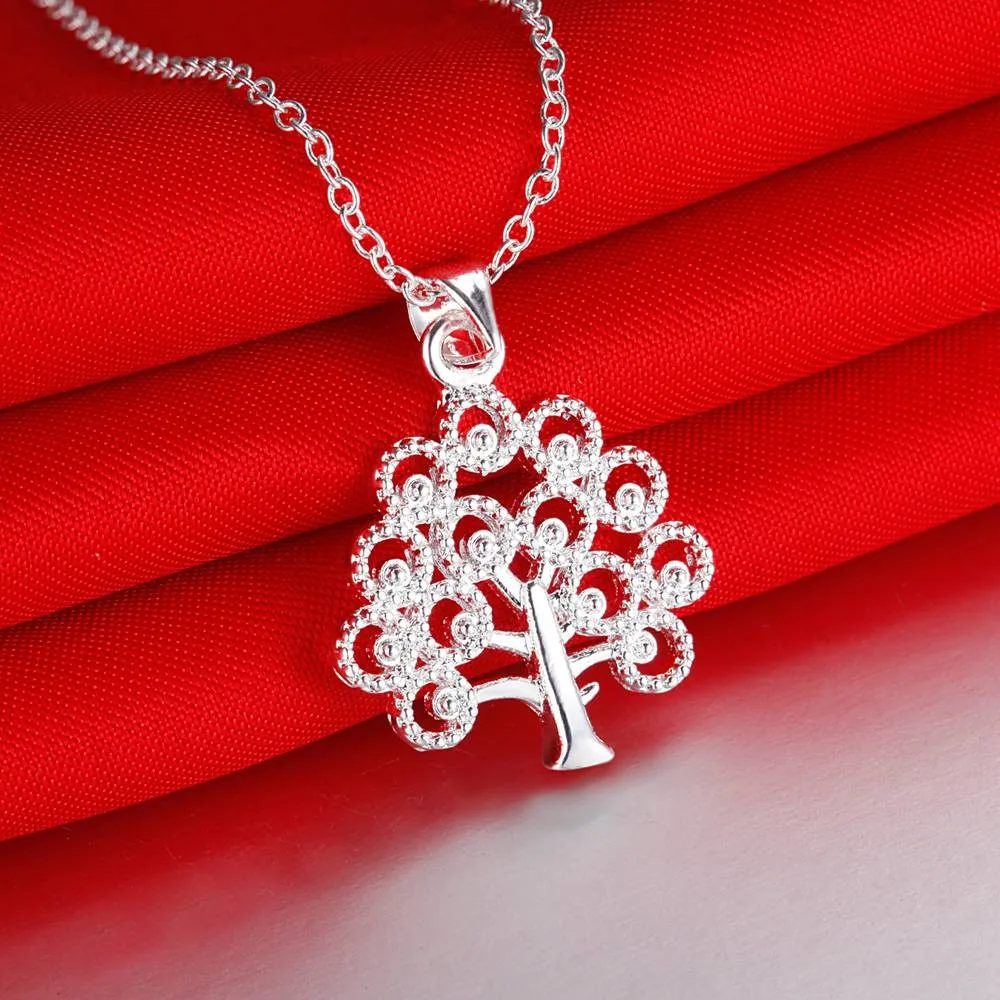 New Korean Fashion 925 Sterling Silver Fine Tree Pendant Necklace Earrings Jewelry Sets For Women Party Wedding Holiday Gifts - view 2