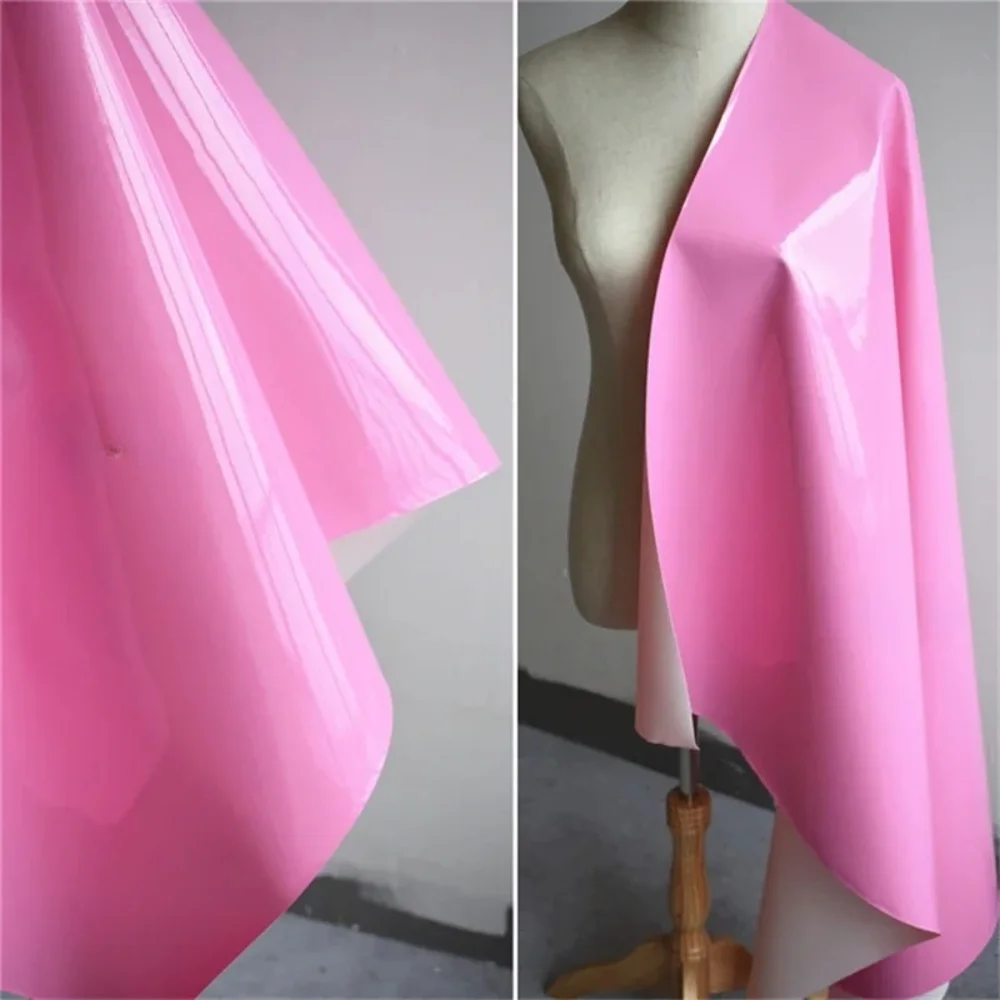 

PU Faux Leather Fabric Pink Inelastic Hard Stiff Gloss Mirror Clothing Bag PVC Material Designer Apparel Diy Sewing Fabrics