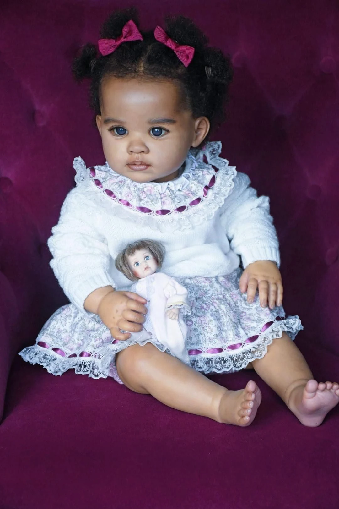 

NPK 22inch Newborn Dark Skin Lifelike Reuben Reborn Baby Doll Handmade Realistic Collectible with 3D Skin Visible Veins