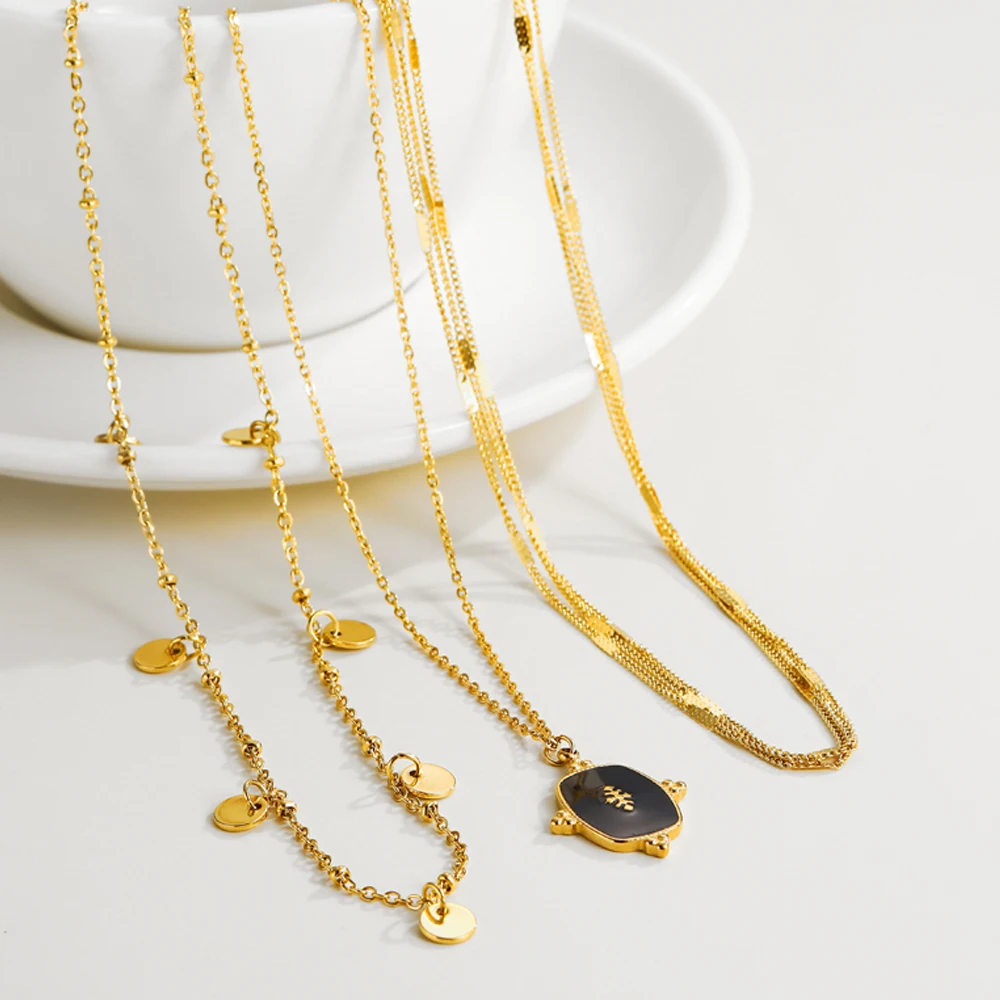 YACHAN 316L Stainless Steel Golden Chain Necklace for Woman Pendant Black Natural Stone Irregular Trendy Jewelry Necklaces