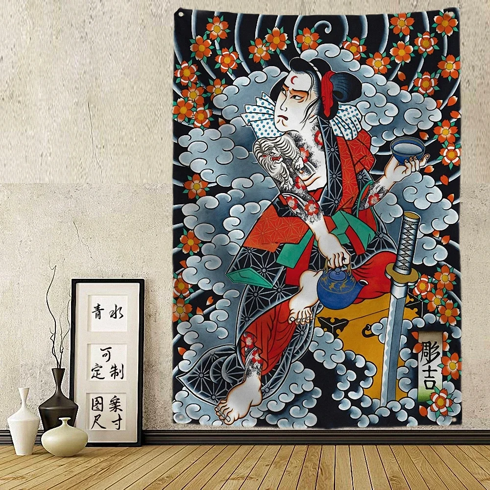 Samurai Japanese Ukiyo-e Tattoo Art Poster Vintage Home Decor Painting Banners Mural Wall Hanging Flag Bushido Spirit Tapestry