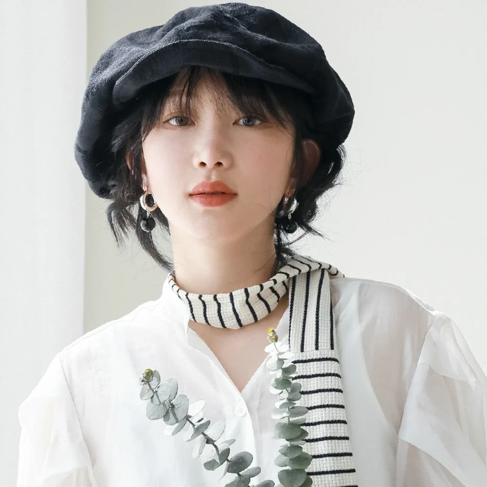 Japanese Style Linen Large Version Cloud Octagon Caps for Men Women Four Seasons Retro-matching Beret Artist Hat Bonnet