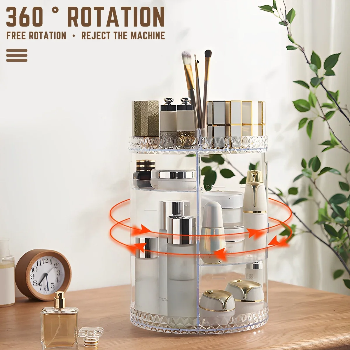 3 Tiers Rotating Makeup Organizer 360 Degree Spinning Makeup Stand Clear Cosmetic Storage Display Box for Bathroom Skincar