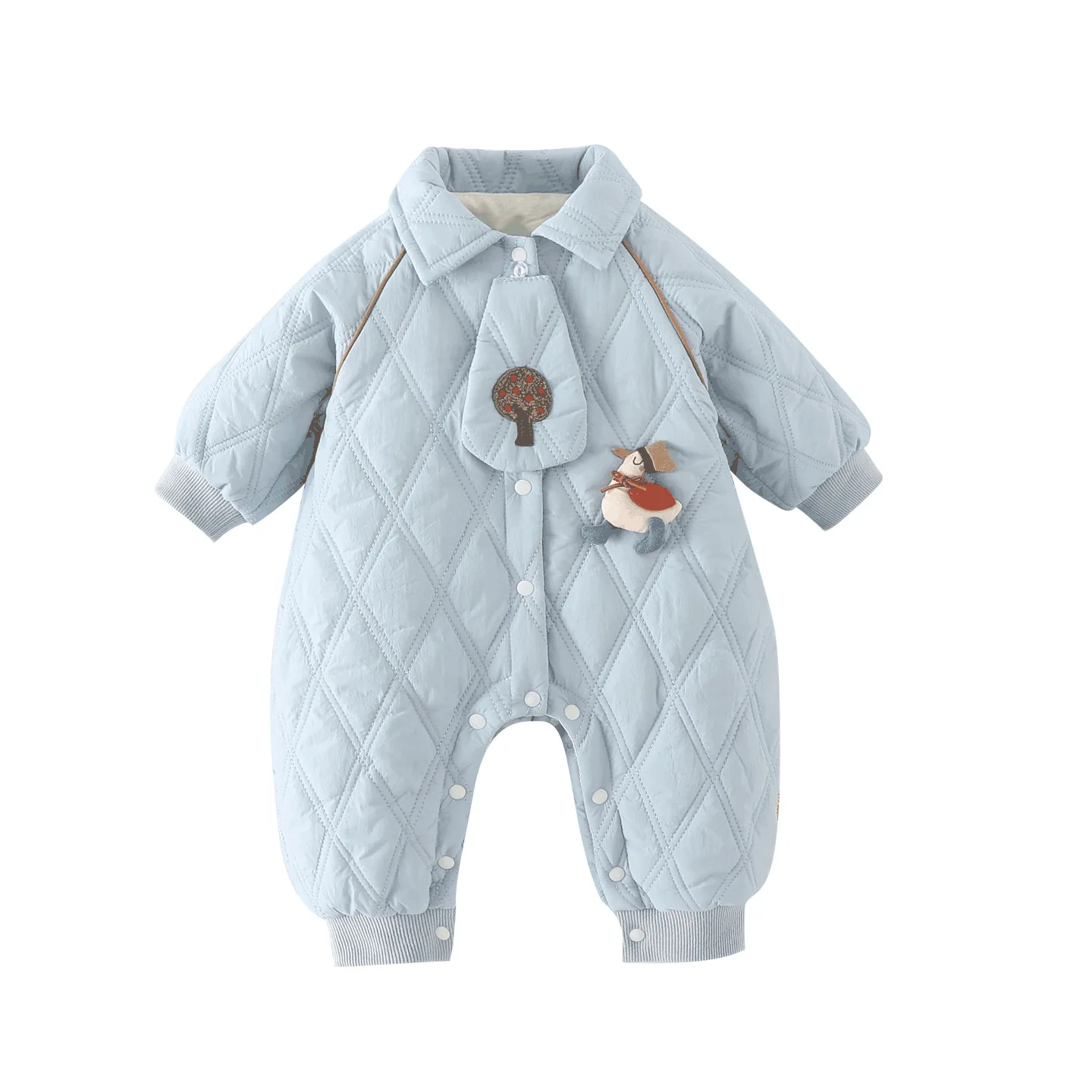 

2025 Light Blue Adorable 3D Baby Cotton Fleece Overalls Winter Jacket Newborn Outfit Thickened Autumn and Winter Outerwear