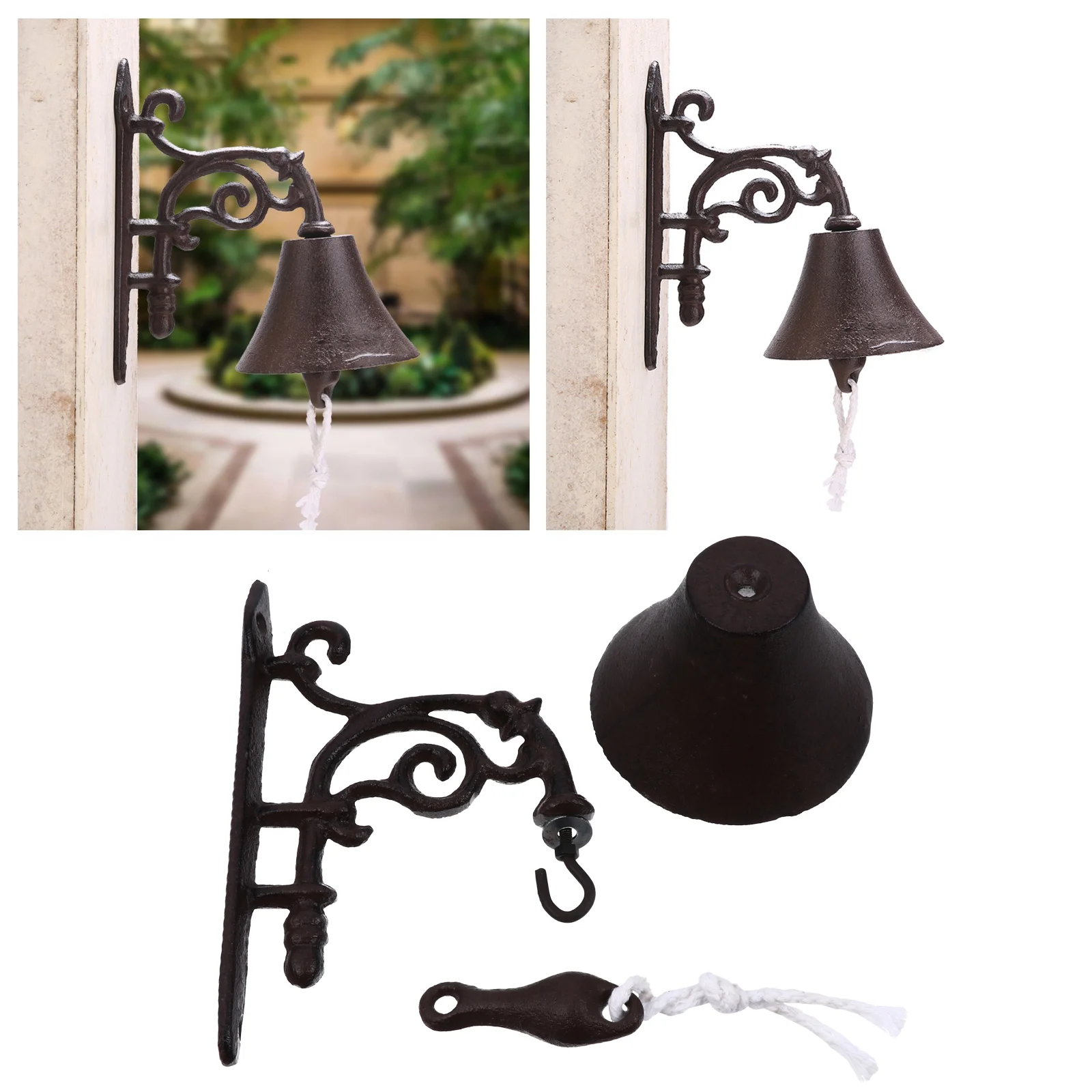 Hand Bell Retro Doorbell Man Windchimes Outdoors Decor Cast Iron Hanging Pendant