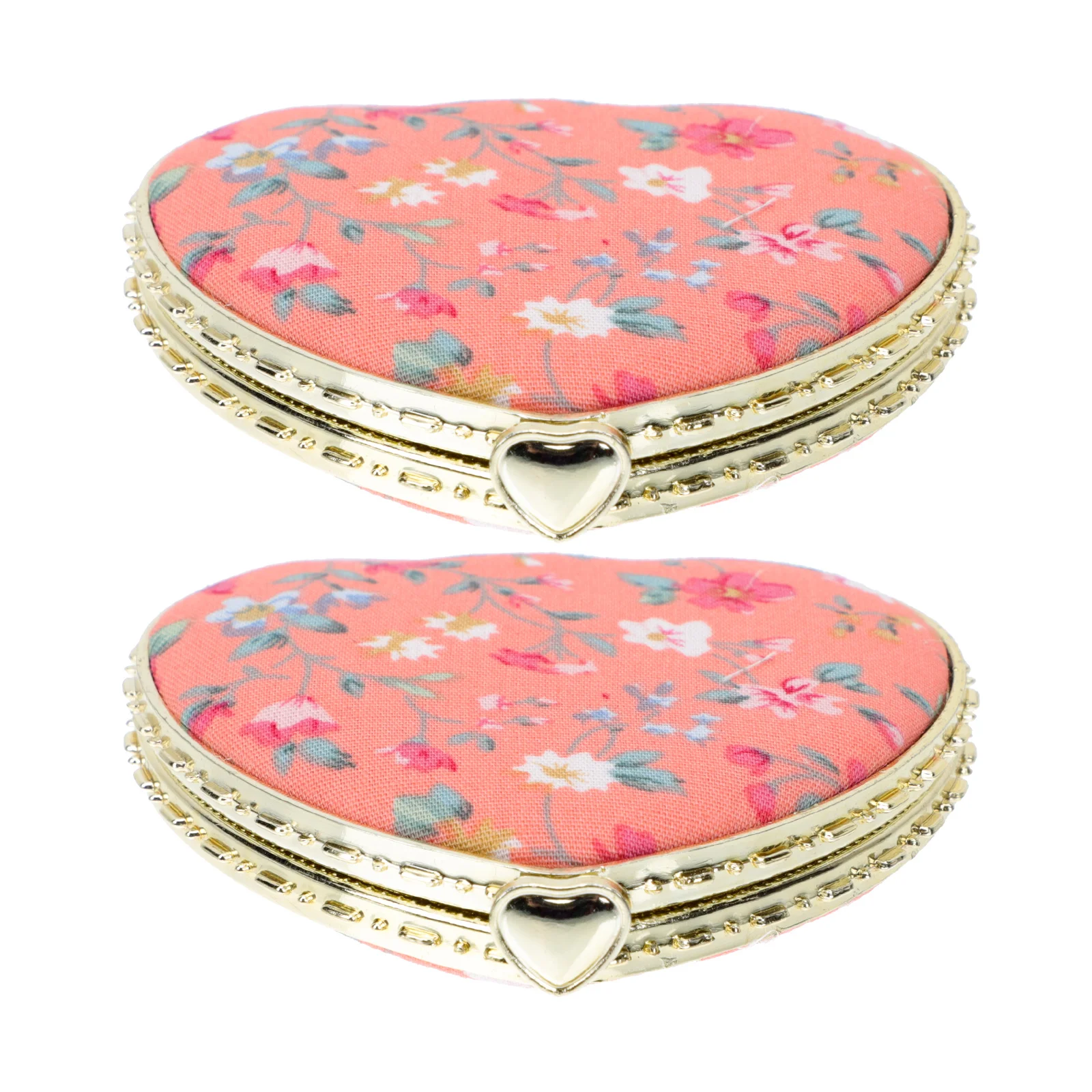 2Pcs 하트 모양의 소형 거울 접이식 휴대용 미니 메이크업 거울 야외 사용을위한 양면 반사 표면