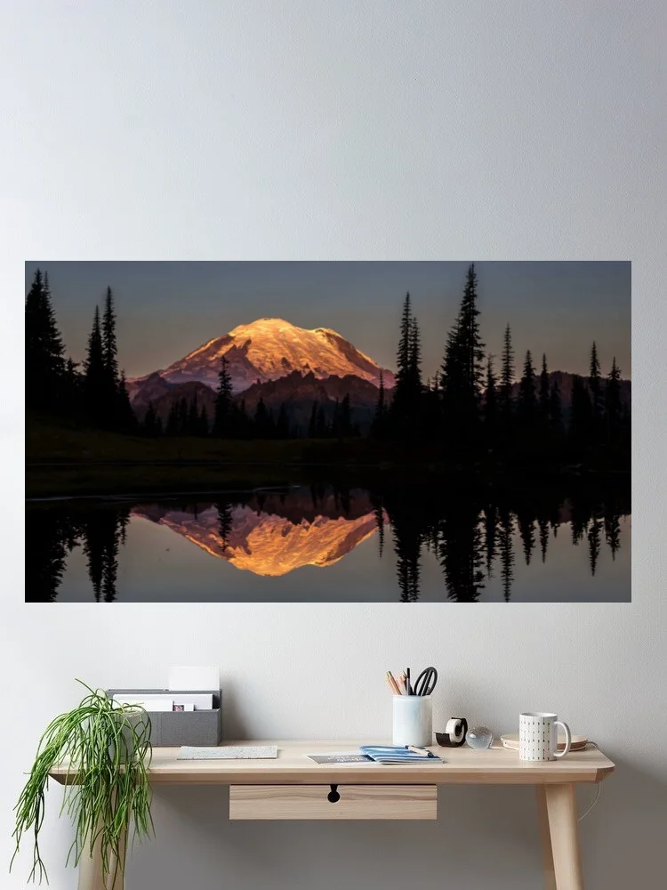 Sunset Over Mount Rainier Canvas POSTER ,Home Decor Wall art painting