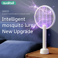 Qualitell C4 Mosquito Swatter Electric Bug Zapper Racket 3500V with Puple Trap Lamp and Stand Base, Type C Rechargeable