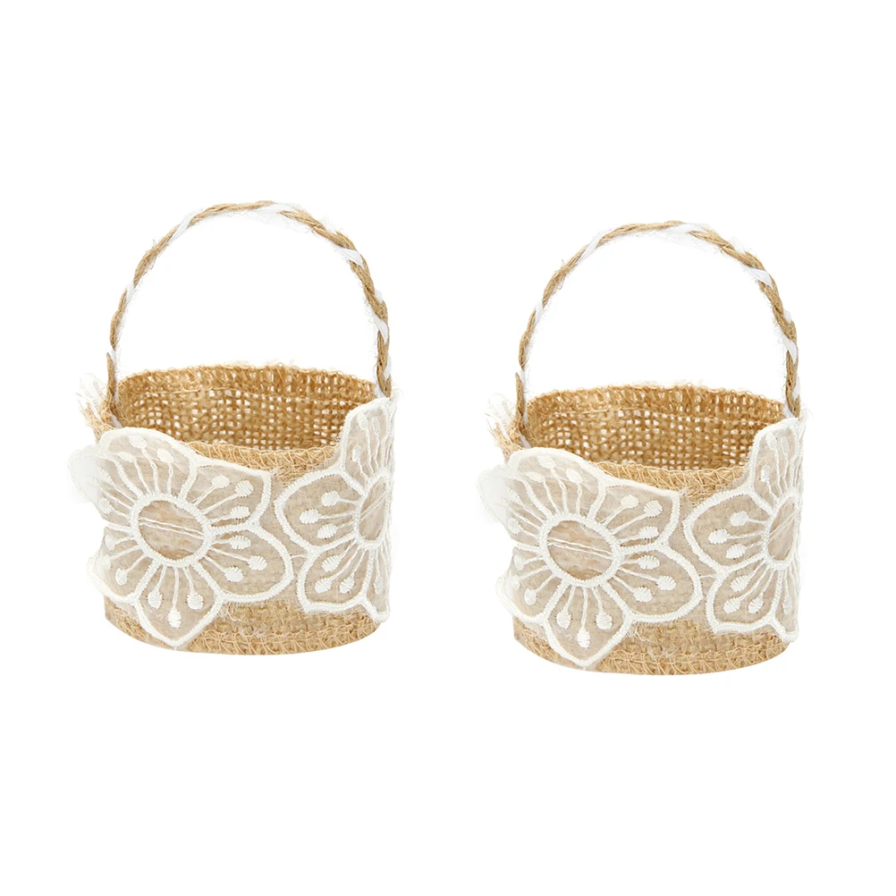 

4pcs Linen Candy Bags Kids Gift Wedding Home Burlap Bulk Favor Banquet Flower Packaging Baskets Storage Romantic