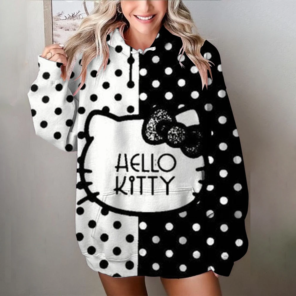 Woman Hello Kitty Hoodies For Men Cartoon Anime Printed Pullovers Loose Y2k Harajuku Hooded Sweatshirt Cute Lolita Hoodie