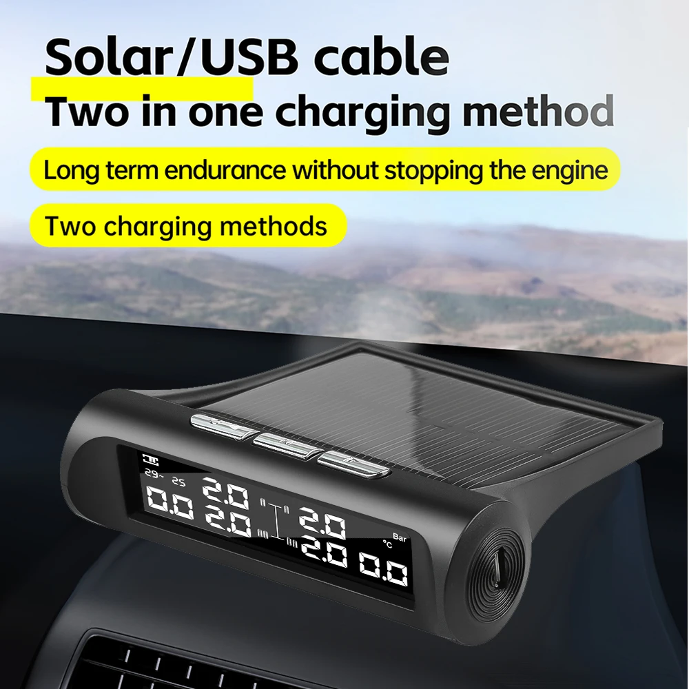 T1 Truck 6-Wheel External Tire Pressure Monitoring Solar Energy/usb Powered Temperature Tire Pressure Monitoring Rv/pickup Truck