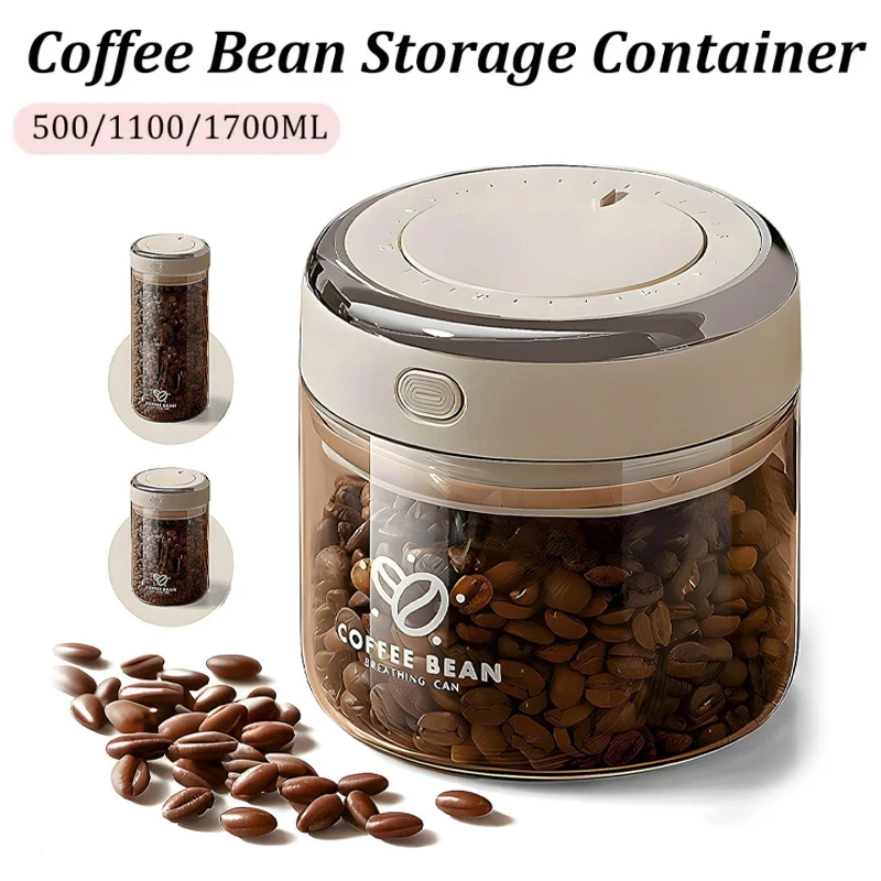 

Vacuum Sealed Coffee Storage Jar 500/1100/1700ML Glass Container with One Way Valve Moisture Proof for Beans Tea Sugar Snacks