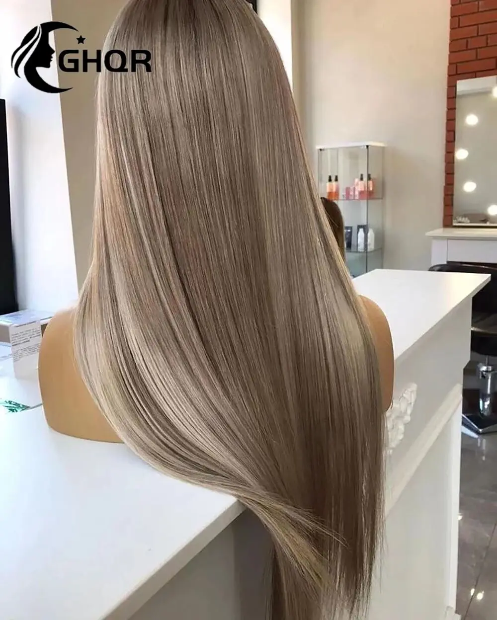 Destaque Peruca de Cabelo Humano, Raízes Escuras, Misture Ash Blonde, 360 Lace Frontal, Direto, Renda Transparente, Prearrancado, Brasileiro, 613, Destaque