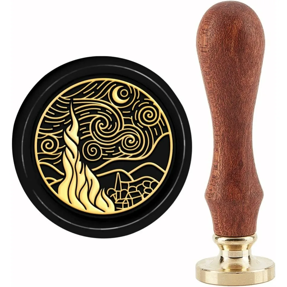 Starry Sky Wax Seal Stamp Sealing Wax Stamps 30mm Retro Vintage Removable Brass Stamp Head with Wood Handle for Wedding