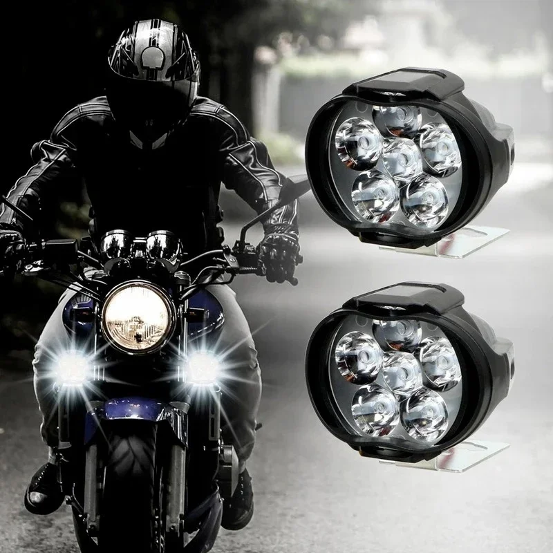 6 LED Motorcycle Auxiliary Headlight Spotlights Work Light High Brightness Waterproof Scooters Autocycle Car Headlight Bulbs