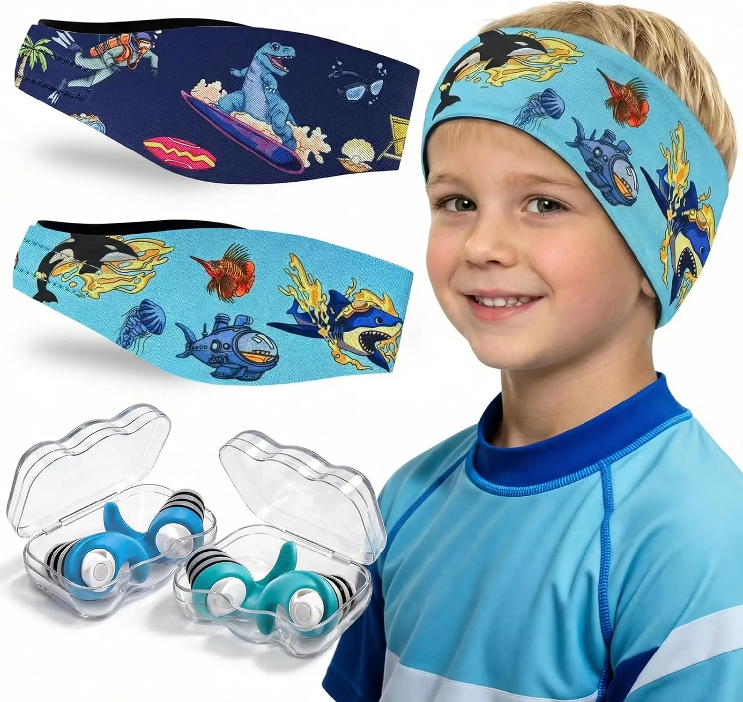 

Swimming Headband for Kids with Ear Plugs, Adjustable Swim Ear Band Keep Water Out for Pool Beach Surfing