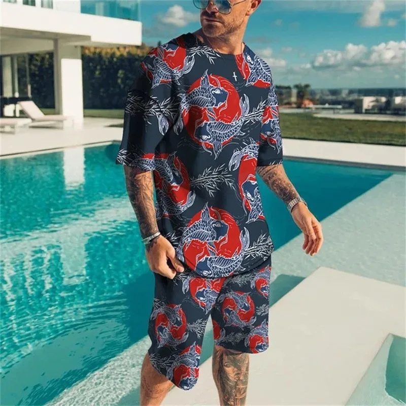 2025 Casual Vacation Style Street Wear Summer Men's Set 3D Printed Short Sleeved Hawaiian Beach T-shirt Shorts 2-piece Set