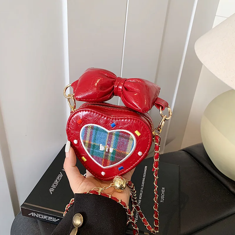 

Женская модная пригородная сумка через плечо на одно плечо, сумка через плечо в форме сердца, сумка в форме сердца, сумка через плечо с декором в виде бантов для девочек