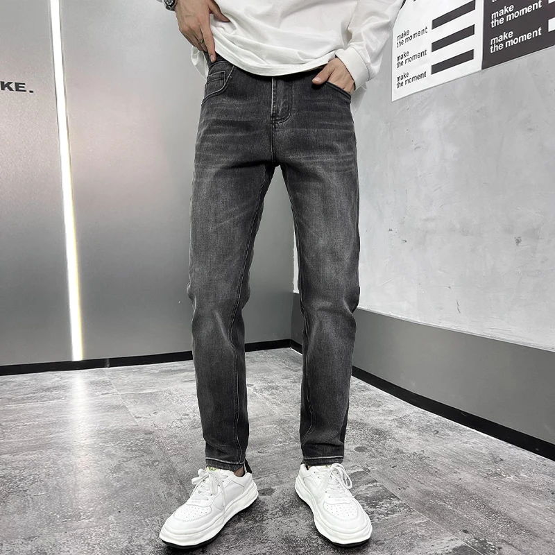 

Black gray jeans men's stretch street trend Korean slim fit skinny pants2024spring and summer high-end men's clothing