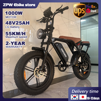 ZPW V8 Max Electric bicycle 1000W Brushless Gearless 48V 25AH Lithium Speed 55KMH 20'' fat tire Aldult ebike for mountain bike