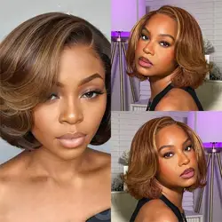 4/27 Highlight 4x4 Body Wave Glueless Closure Human Hair Wig Short Bob Blonde Human Hair Wigs Short Bob Human Hair Wigs Bob Wig
