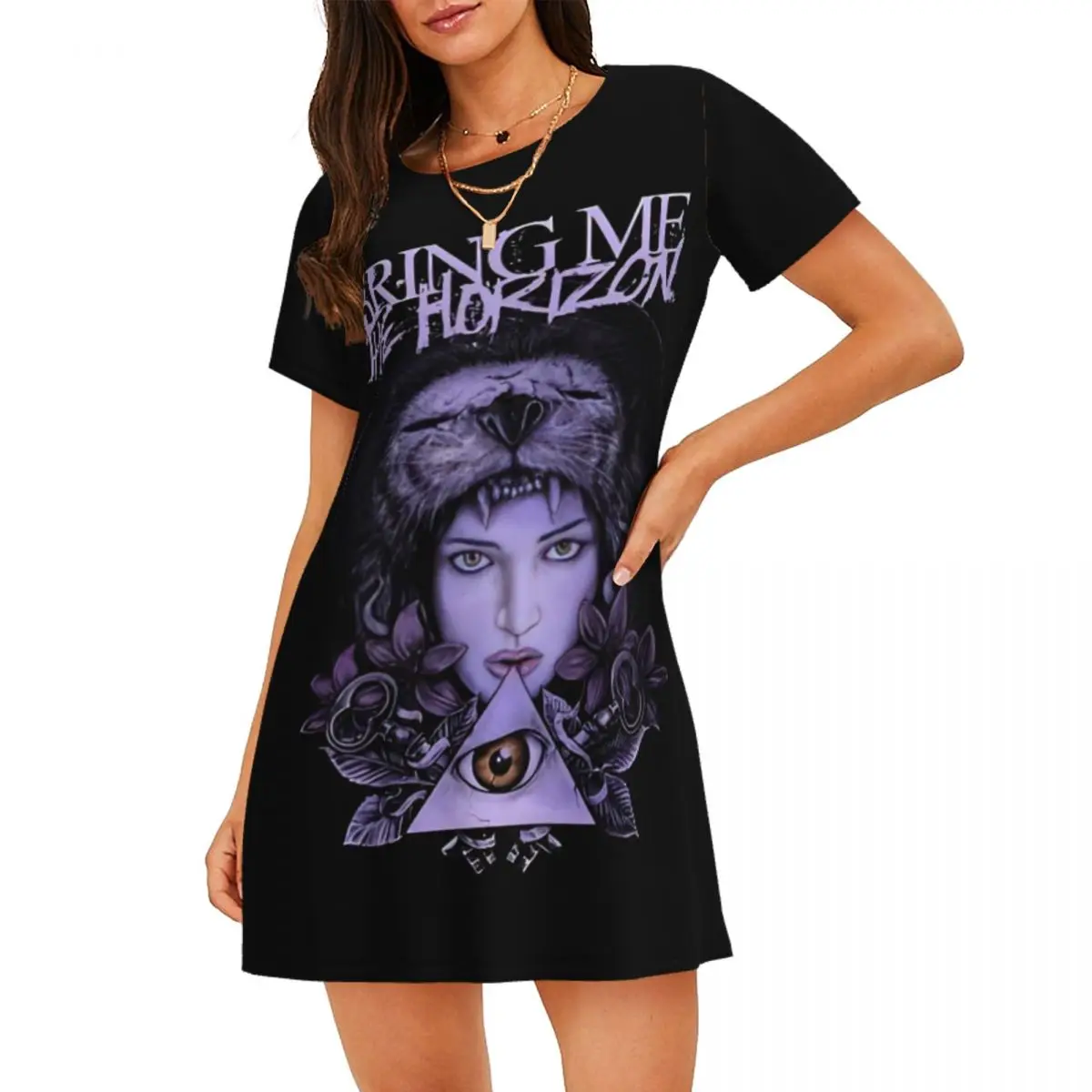 

Custom Bring Me Band The Horizoned Womens Short Sleeve Sleepshirt Rock Band Nightdress For Shopping Travels Sleepdress