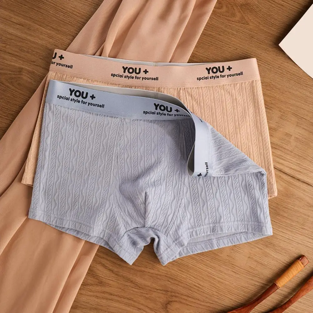 Breathable Men Underwear Men's Breathable Boxer Underwear Elastic Mid-waist Comfortable Shorts Letter Print for Daily for Men