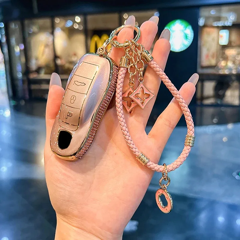 

Suitable for Porsche keycase Cayenne Paramera Macan 918 718 keycover keyshell keychain modification high-end bag for men women