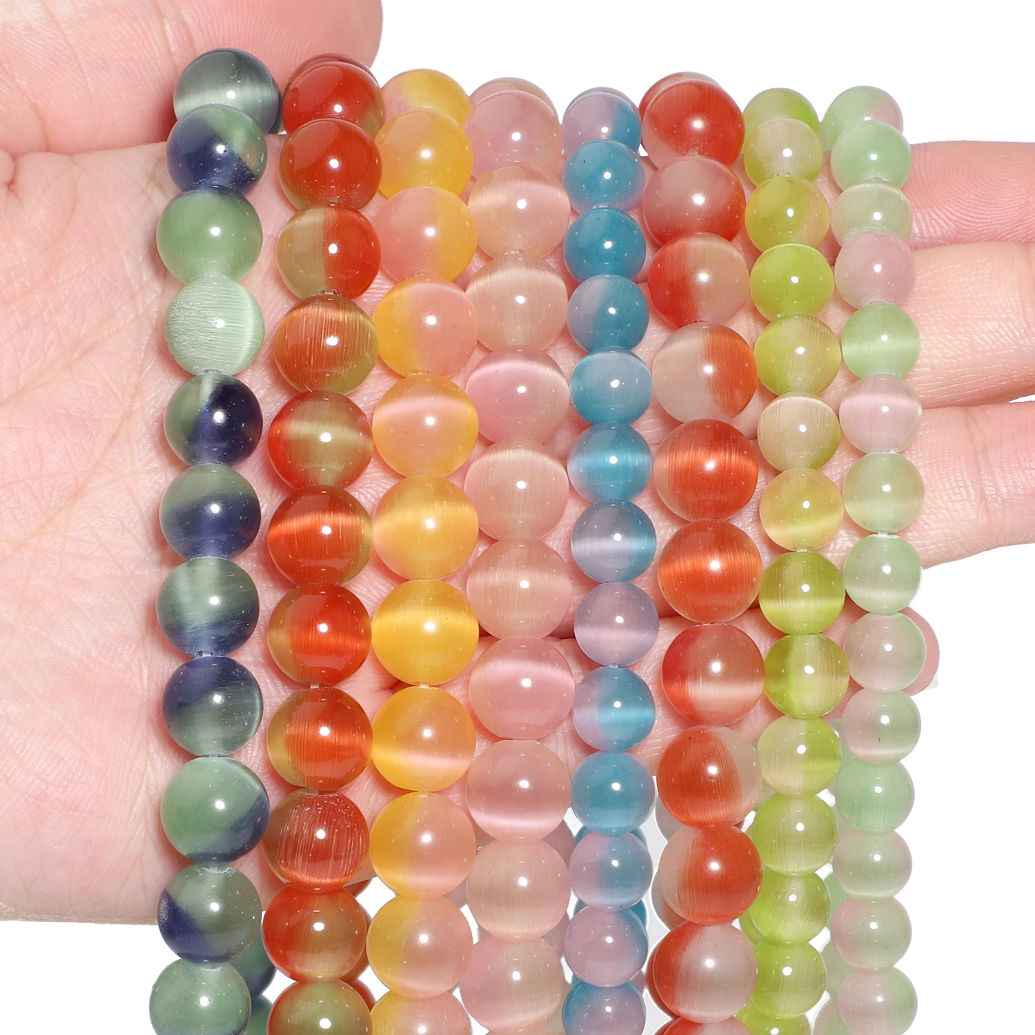 

8 10mm Natural Bicolor Cat Eye Stone Beads Loose Spacer Beads for Jewelry Making Diy Bracelet Necklace Beading Accessories